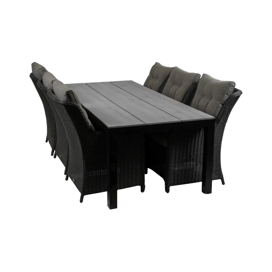 Dublin tuinset-7 delige tuinset-Cyprus tuintafel-polywood tuintafel-grey-Dublin tuinstoel Black-wicker vlechtwerk