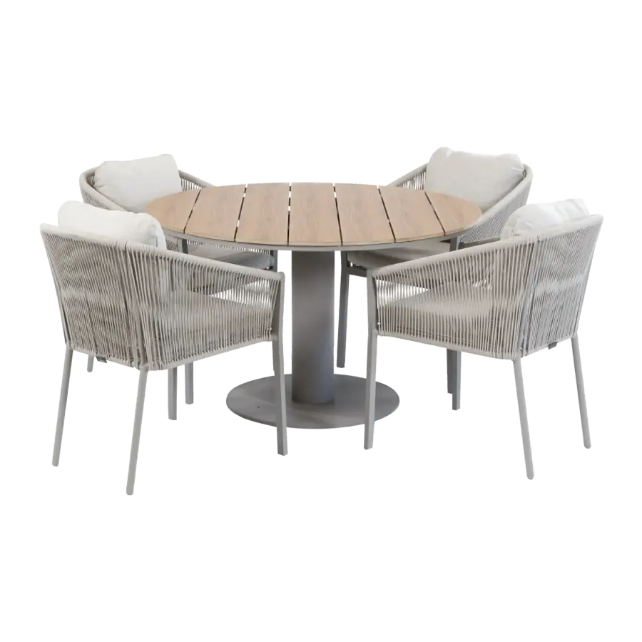 Rundes 5-teiliges Garten-Set | 4 Elvira  Gartenstühle | ø 120 cm Tower Gartentisch |  Camel