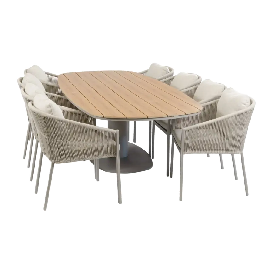 9-teiliges Garten-Set | 8 Elvira Gartenstühle | 260 cm Tower Gartentisch | Camel