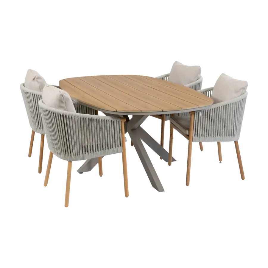 5-teiliges Garten-Set | 4 Es Vedra Gartenstühle | 180 cm Cadiz Gartentisch | Teak & Camel