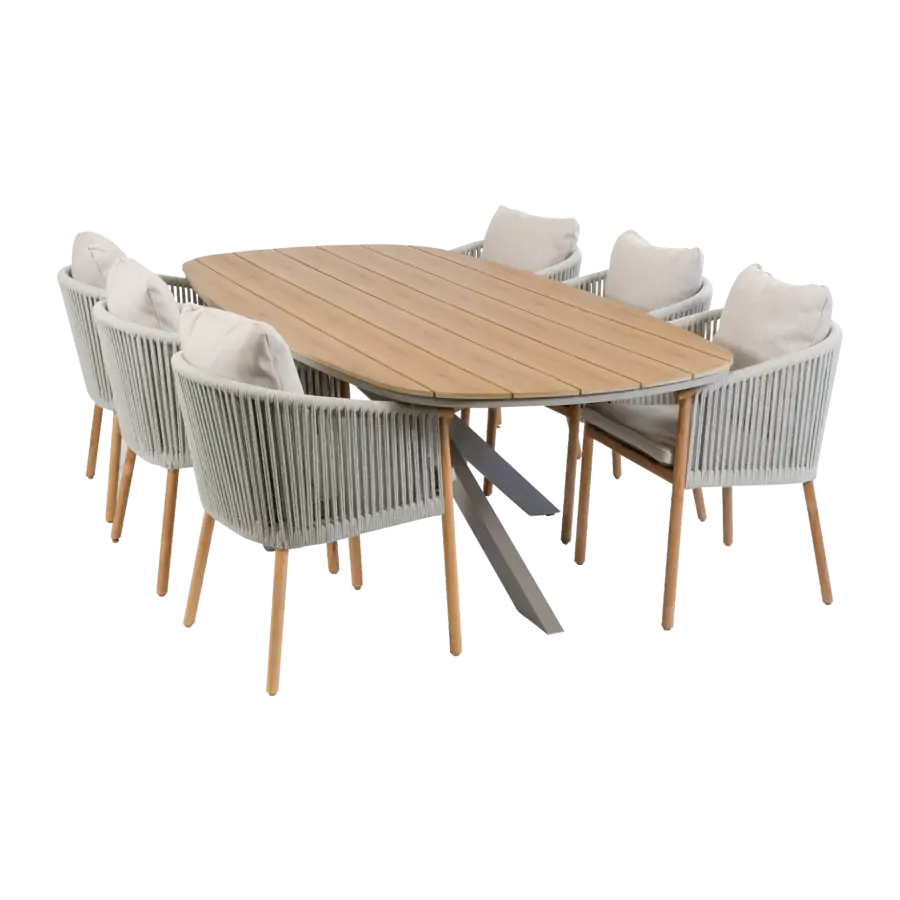 7-teiliges Garten-Set | 6 Es Vedra Gartenstühle | 240 x115cm Cadiz Gartentisch | Teak & Camel