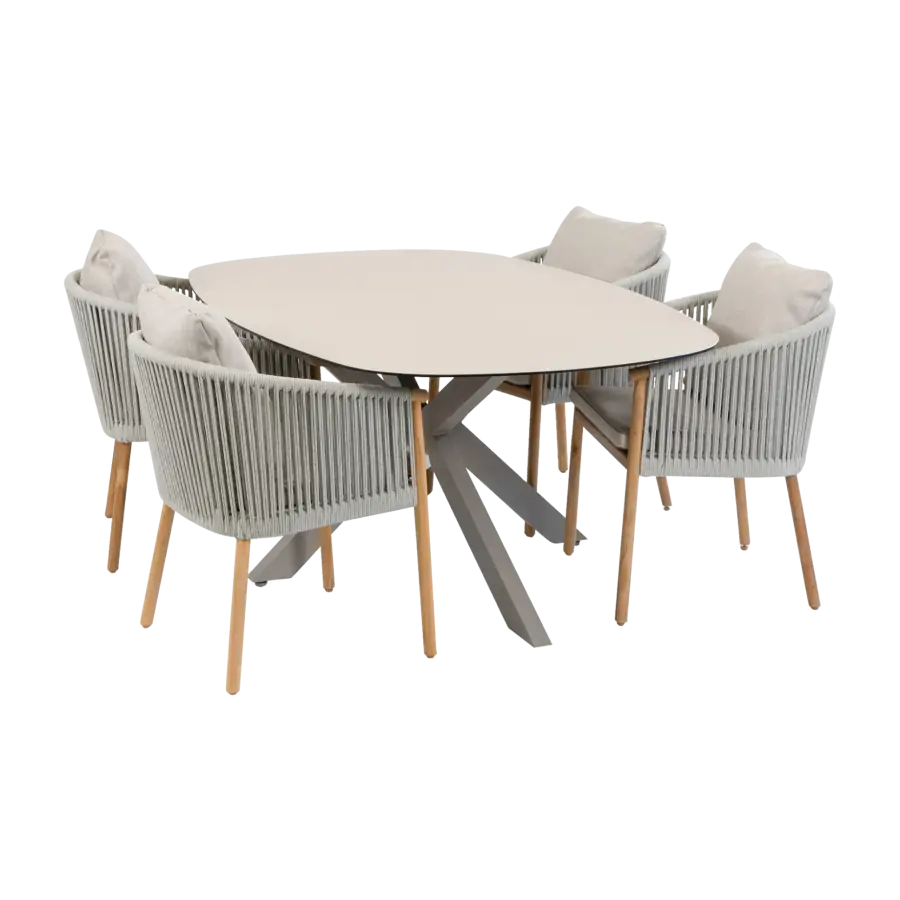 5-teiliges Garten-Set | 4 Es Vedra Gartenstühle (Teakholz) | Malaga Gartentisch 180 x 115 cm (Camel)