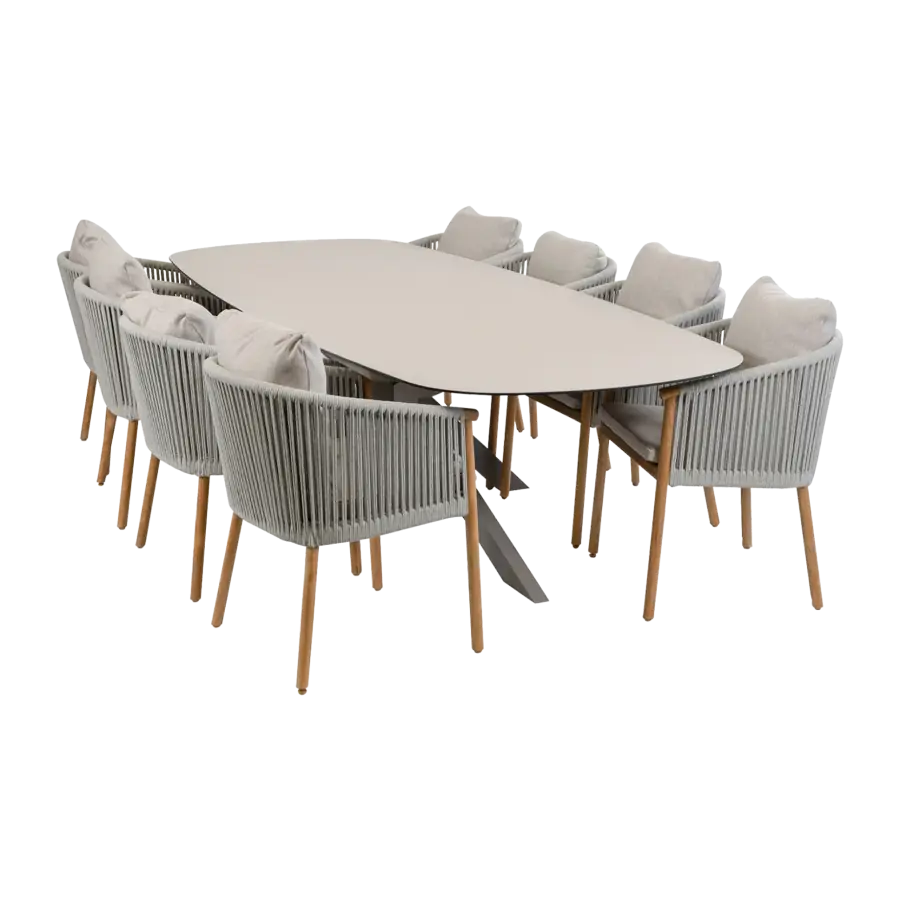 9-teiliges Garten-Set | 8 Es Vedra Gartenstühle | 280 cm Malaga Gartentisch | Teakholz & Camel