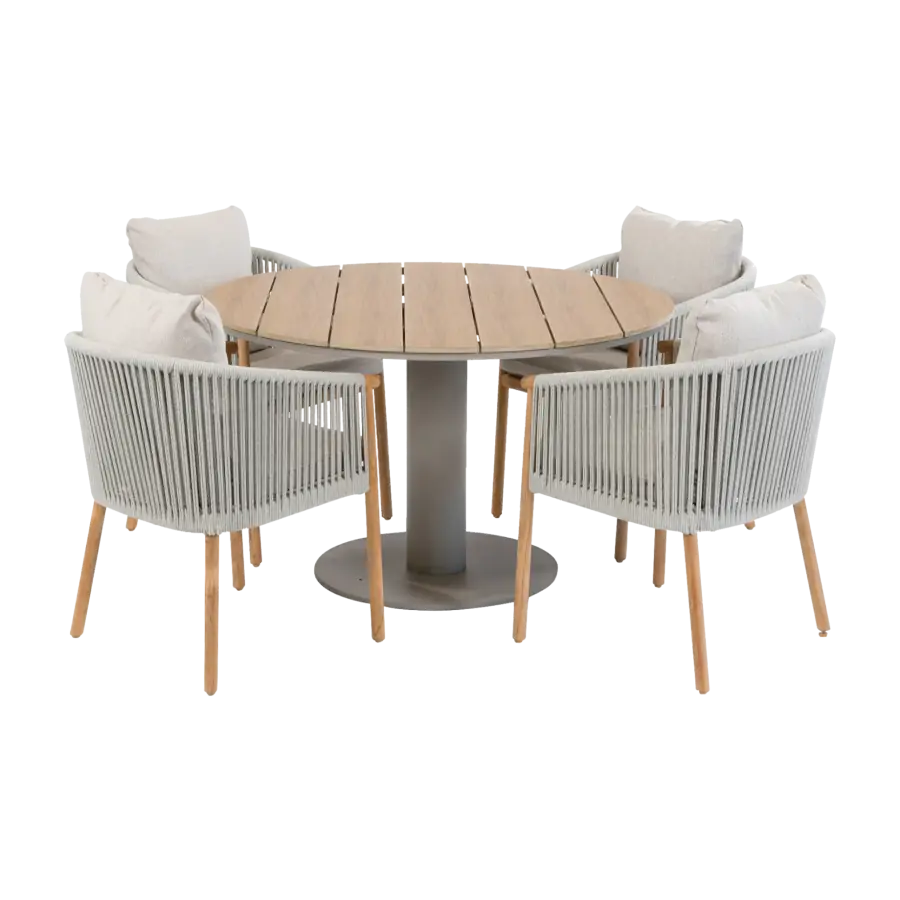 Rundes 5-teiliges Garten-Set | 4 Es Vedra  Gartenstühle | ø 120 cm Tower Gartentisch  | Teakholz & Camel