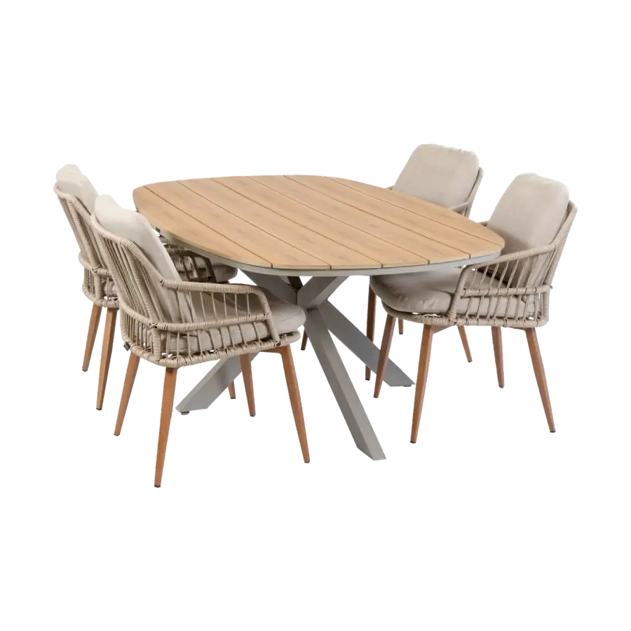 5-teiliges Garten-Set | 4 Isabel Gartenstühle | 180 x 115 cm Tower Gartentisch | Sand & Camel