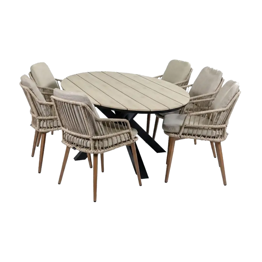 7-teiliges Gartenset | 6 Isabel Stühle | Limasol Gartentisch | 220 cm | Oval
