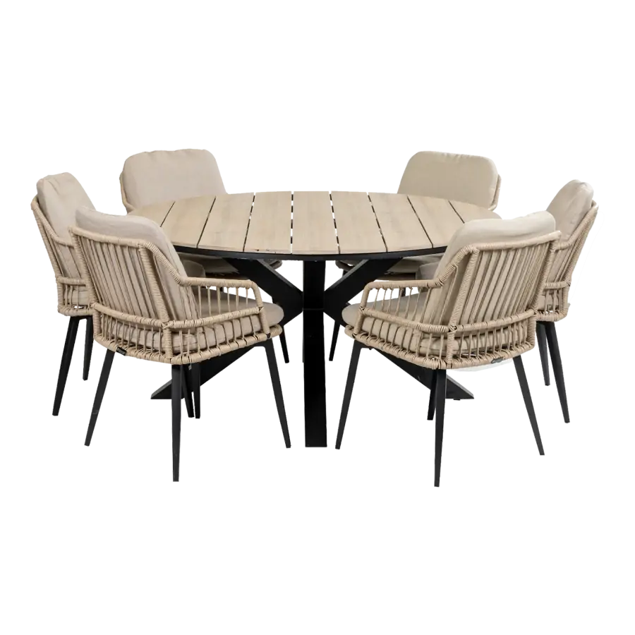 ronde-tuinset-6personen-rope-tuinstoelen-beige-tuintrend-moderne-tuin-polywood-tuintafel-rond