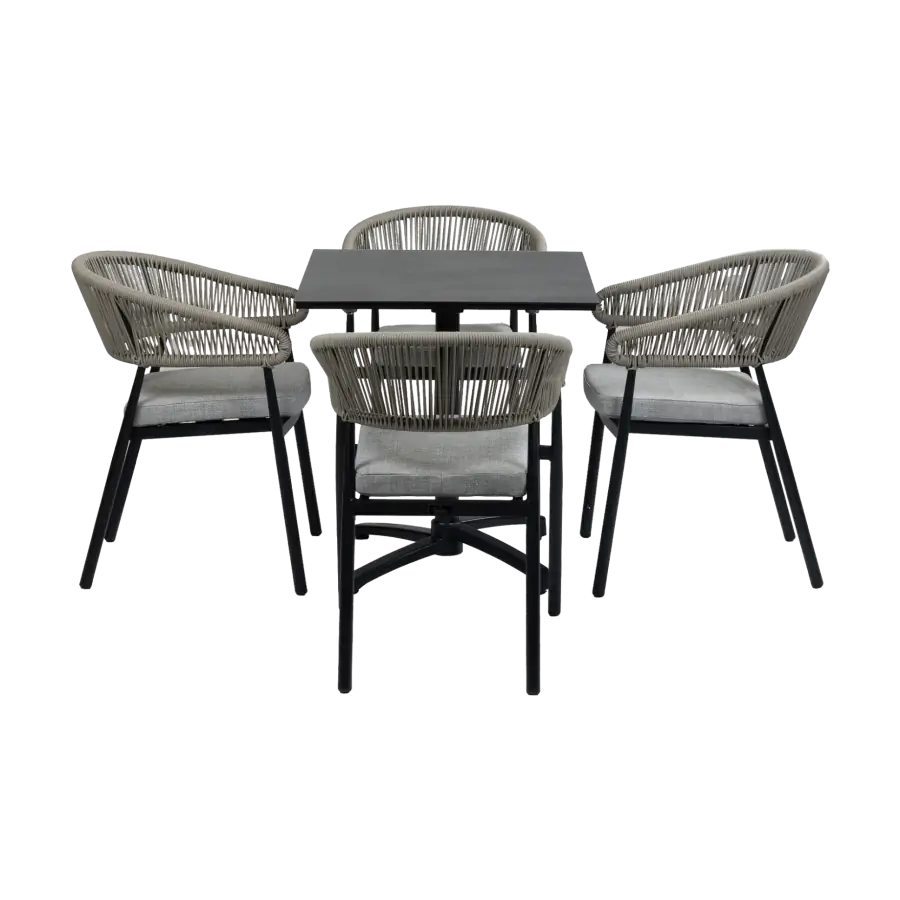 5-teiliges Gartenset | 4 Gartenstühle Knokke | Klappbarer Gartentisch Gent 70 x 70 cm  | Schwarz