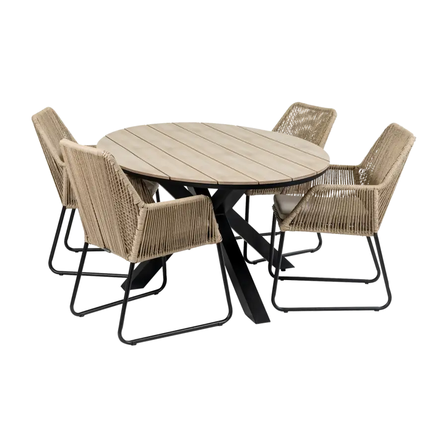 Mona tuinset-5 delige tuinset-Mona tuinstoel Sand-cyprus ovale tuintafel-rope tuinstoel-aluminium frame