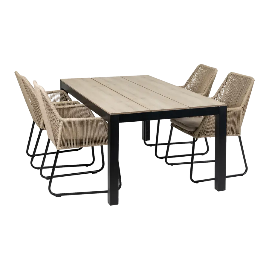 Mona 5 delige tuinset-Rope tuinstoel-Sand kleur tuinstoel-cyprus tuintafel-wood kleur