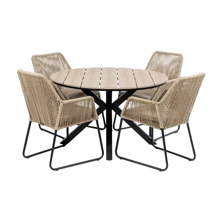 Mona tuinset-5 delige tuinset-Mona tuinstoel Sand-cyprus ovale tuintafel-polywood tuintafel-rope