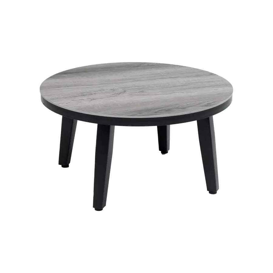 Mykonos stijlvolle ronde bijzettafel grijs zwart 58cm - ronde grijze bijzettafels kunststof - 4 Seizoenen Tuinmeubelen