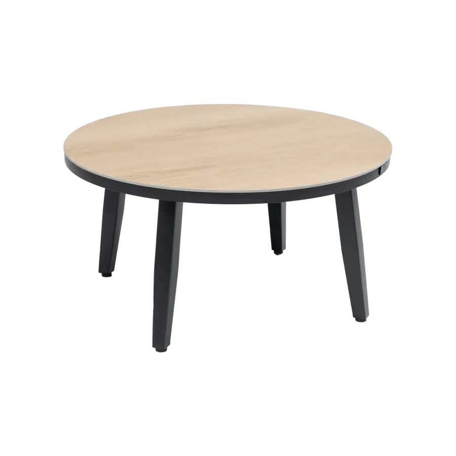 Moderne ronde bijzettafel hout zwart 73cm - mykonos bijzettafels rond - ronde houtlook bijzettafels kunststof - 4 Seizoenen Tuinmeubelen