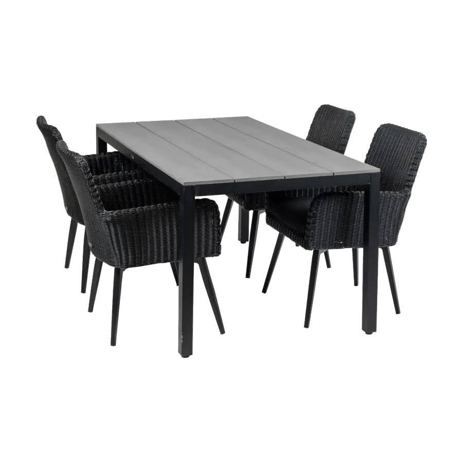 5-teiliges Gartenset | 4 Pisa Gartenstühle  |  Limasol Gartentisch 160 cm