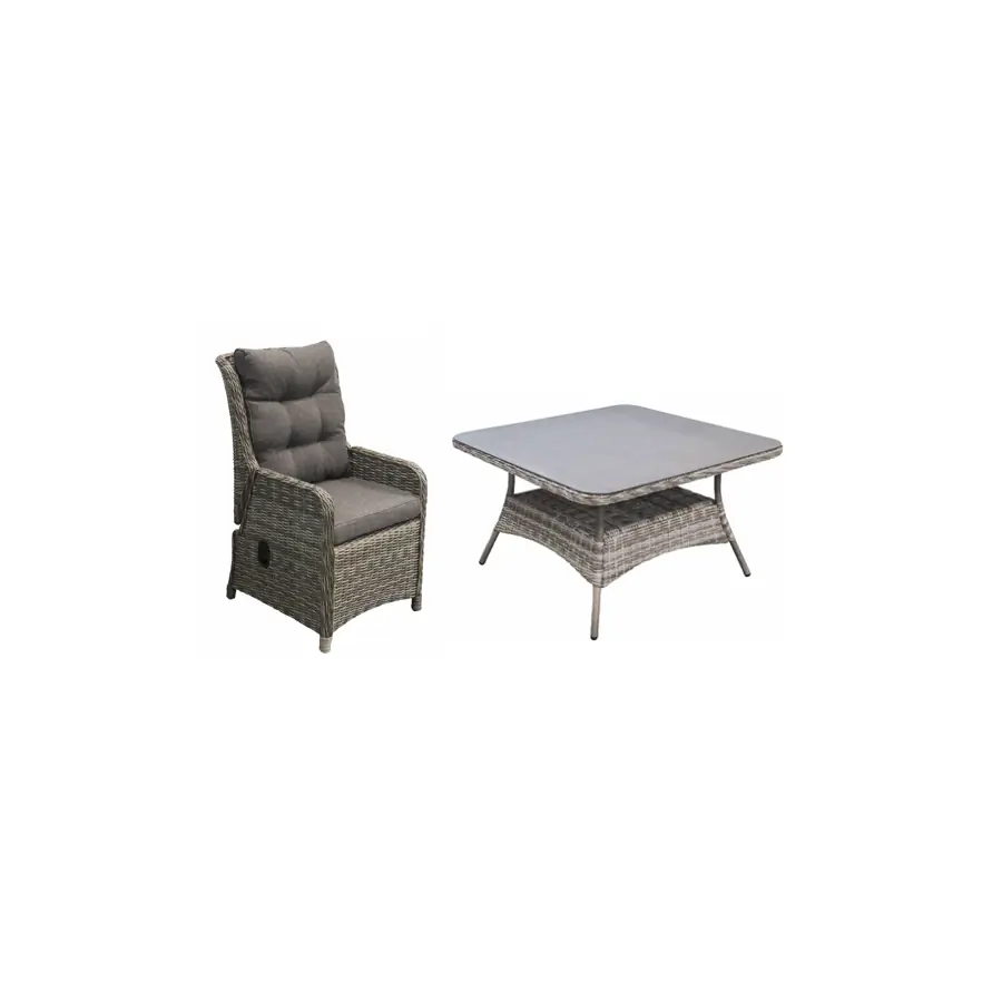 vierkante tuinset dublin - tuintafel vierkant wicker - luxe tuinstoel dublin wicker - donker grijze tuinset 
