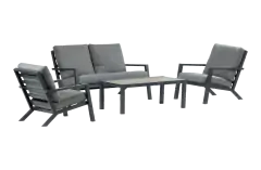 Sessel-Sofa -Lounge-Set Bezano | 2-Sitzer | Mattschwarz / Grau | Aluminium