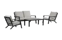 Sessel-Sofa Lounge-Set Bezano | 2-Sitzer | Mattschwarz / Creme | Aluminium