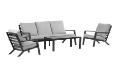 Sessel-Sofa Lounge-Set Bezano | 3-Sitzer | Mattschwarz / Creme | Aluminium