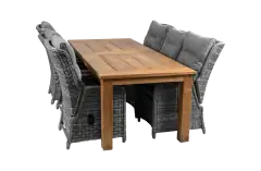 Dublin lounge dining set-6 Dublin verstelbare tuinstoelen-Ash Grey-Teakhout tuintafel-aluminium frame-wicker