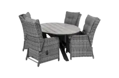 Dublin ronde tuinset-5 delige tuinset-Dublin verstelbare tuinstoel-Ash Grey-polywood tuintafel-wicker vlechtwerk-aluminium frame