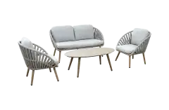 Sessel-Sofa Loungeset Faro | Wood | Nordic Ash/Urban Twine | Aluminium und Rope