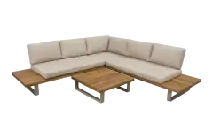 Ecklounge-Set Bastan | Sand/Sable | Akazienholz und Aluminium