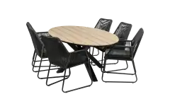 Mona ovale tuinset-7 delige tuinset-Cyprus ovale tuintafel-wood kleur tafelblad-Rope tuinstoel-Tuinstoel kleur black