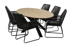 Mona ovale tuinset-7 delige tuinset-Cyprus ovale tuintafel-wood kleur tafelblad-Rope tuinstoel-Tuinstoel kleur black