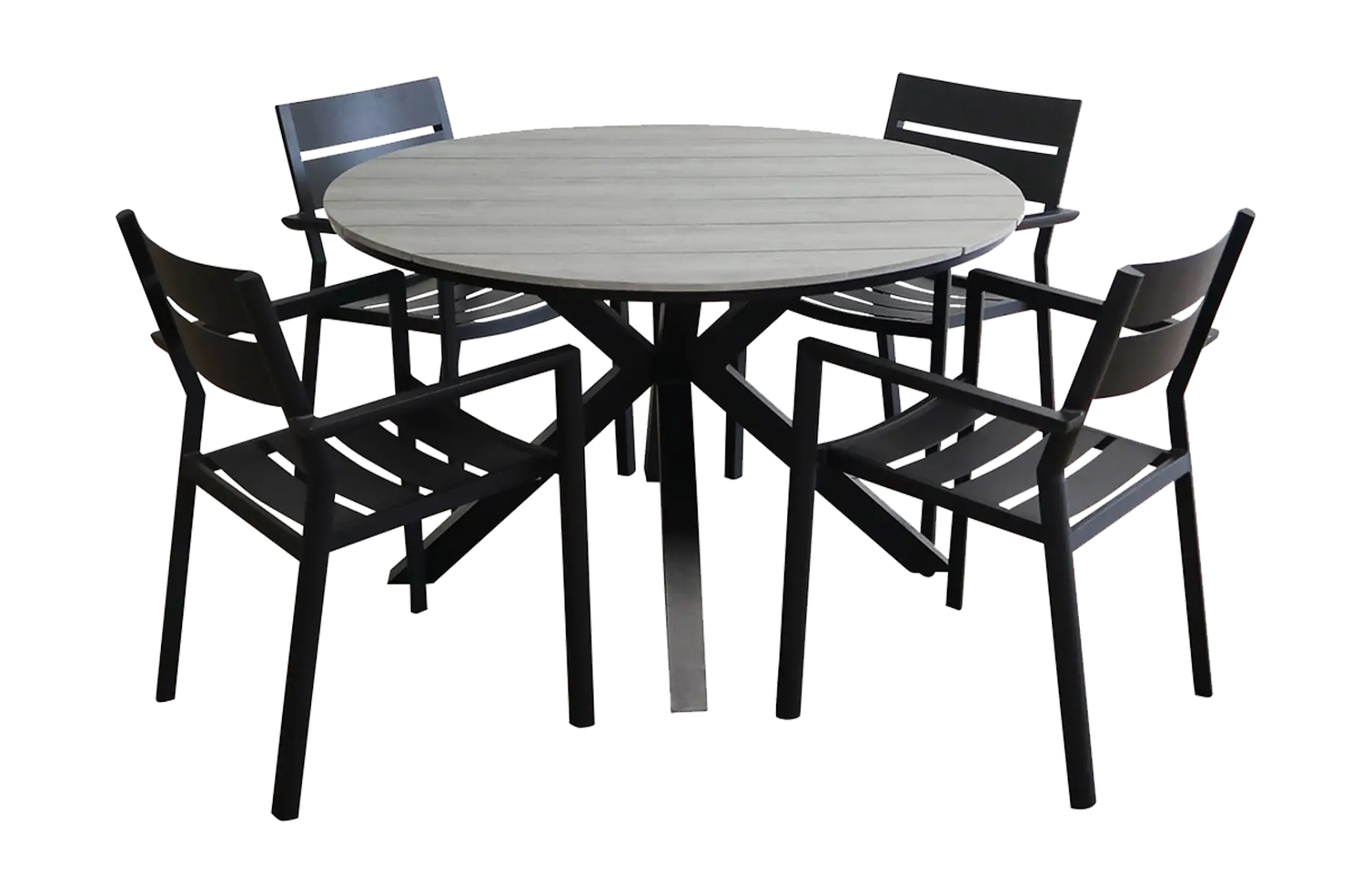 Delia ronde tuinset-7 delige tuinset-Delia stapelbare tuinstoel-black-polywood tuintafel-aluminium frame