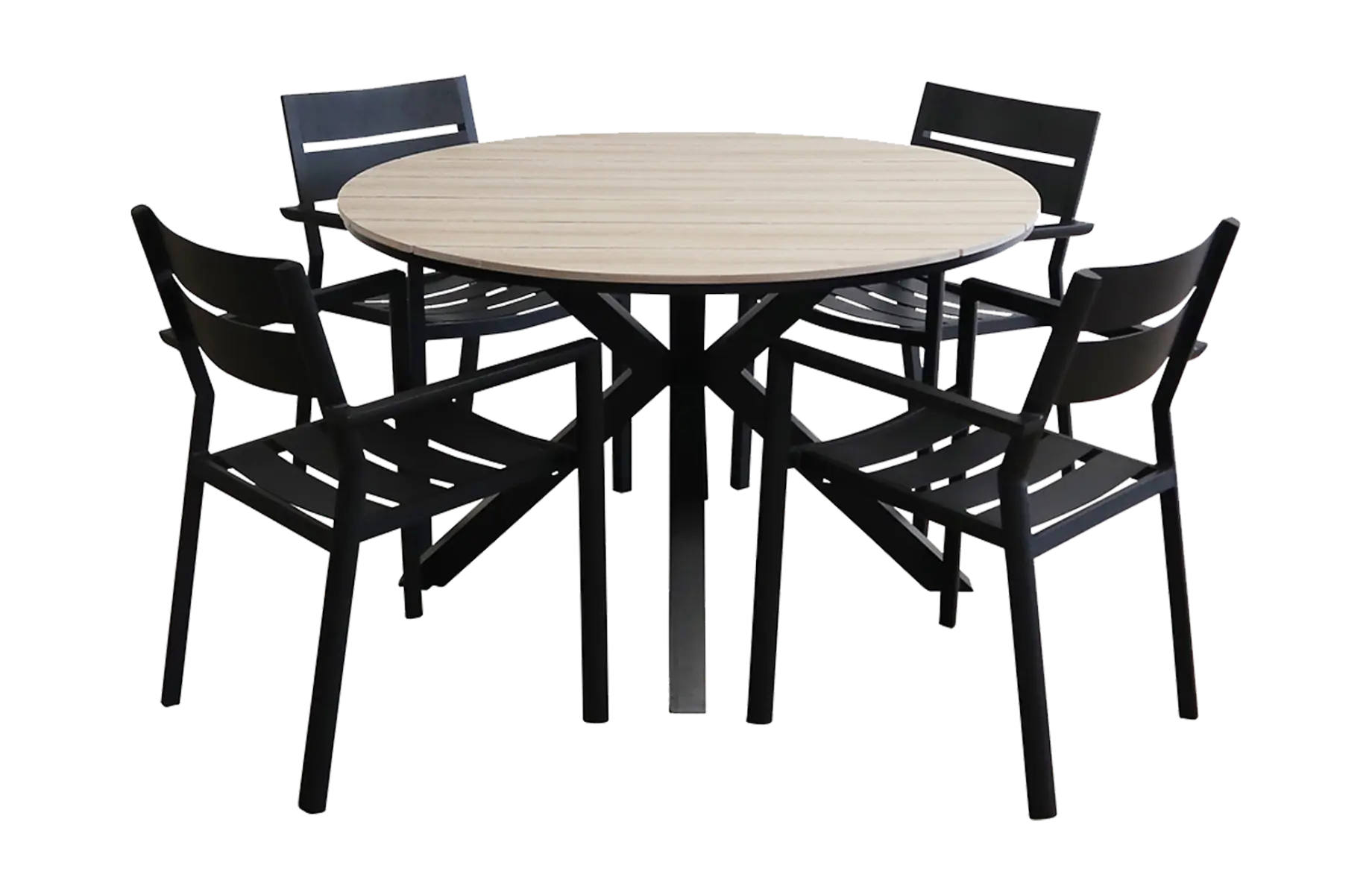 Delia ronde tuinset-7 delige tuinset-Delia stapelbare tuinstoel-black-polywood tuintafel-aluminium frame