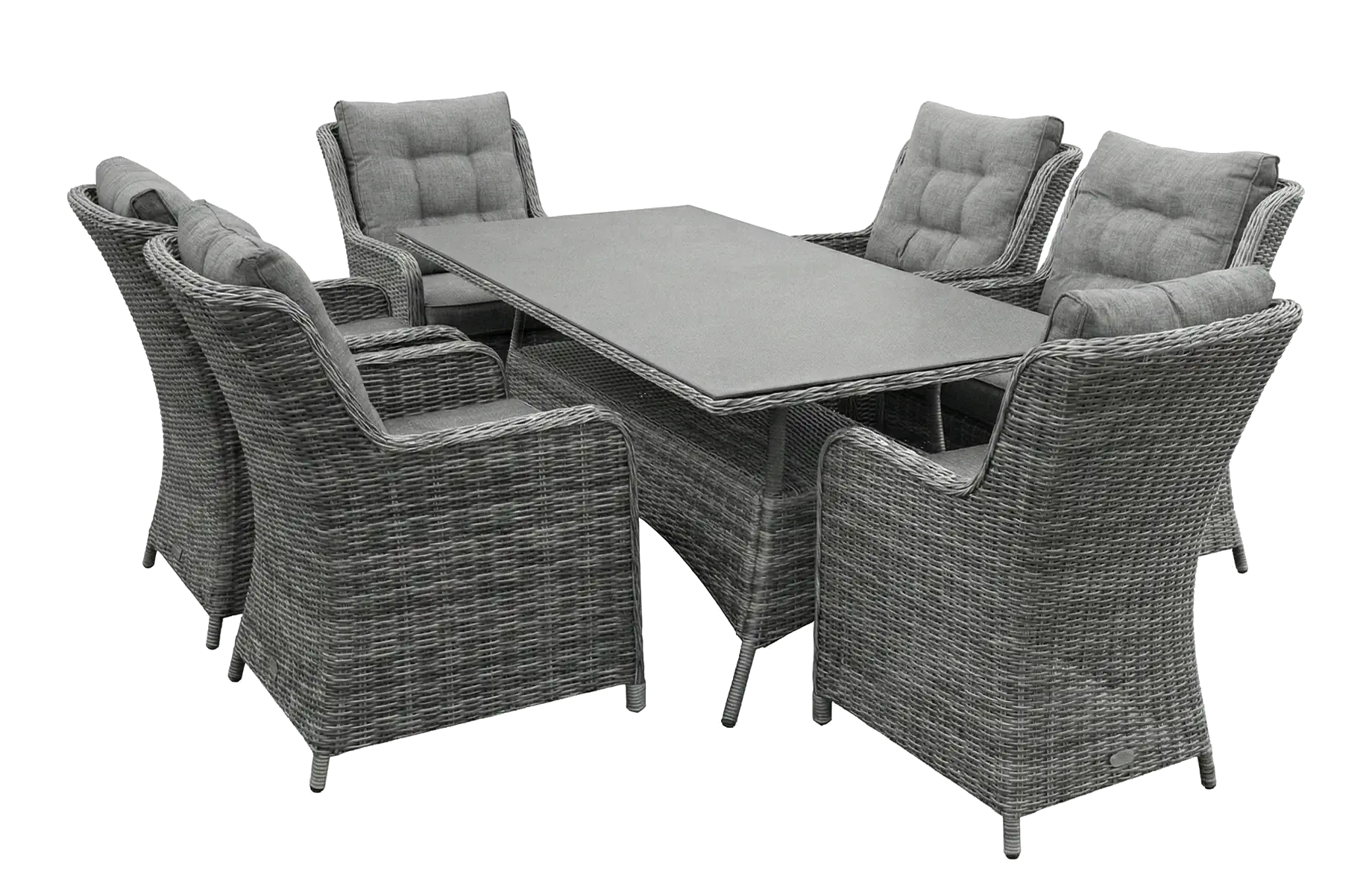 7 delige tuinset-6 Dublin tuinstoelen-Ash Grey-wicker-keramiek-aluminium frame