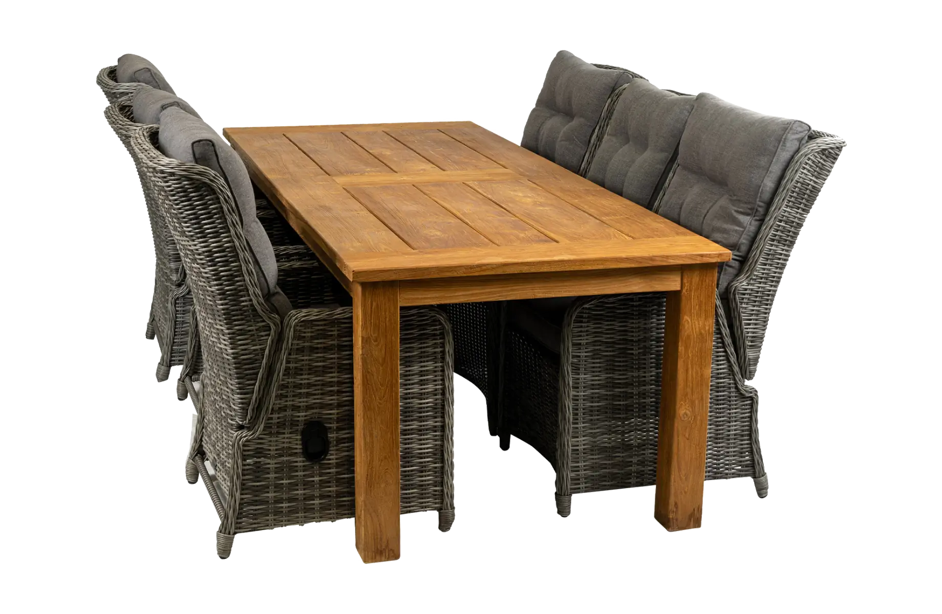 Dublin lounge dining set-6 Dublin verstelbare tuinstoelen-Ash Grey-Teakhout tuintafel-aluminium frame-wicker