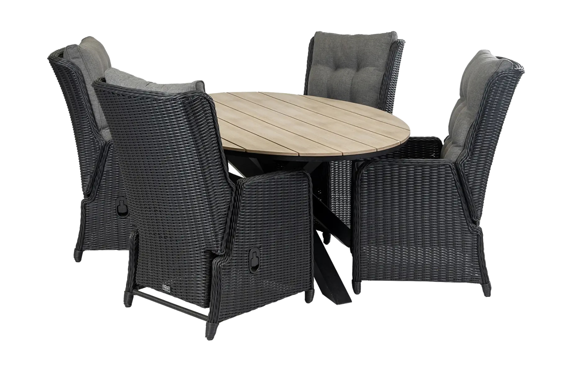 Dublin ovale tuinset-Dublin verstelbare tuinstoel-Black-ovale tuintafel-wood kleur-wicker vlechtwerk-aluminium frame