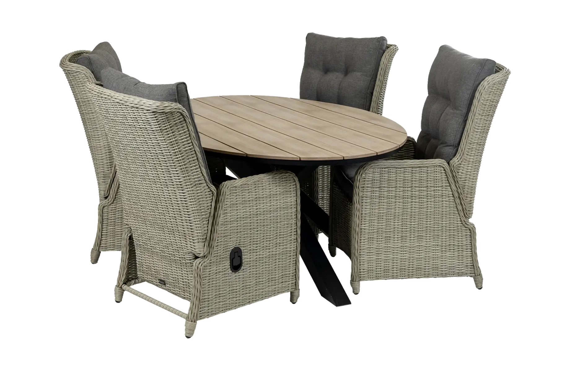 Dublin tuinset-5 delige tuinset-Dublin verstelbare tuinstoel-Mystic Grey-polywood tafelblad-wicker-aluminium frame