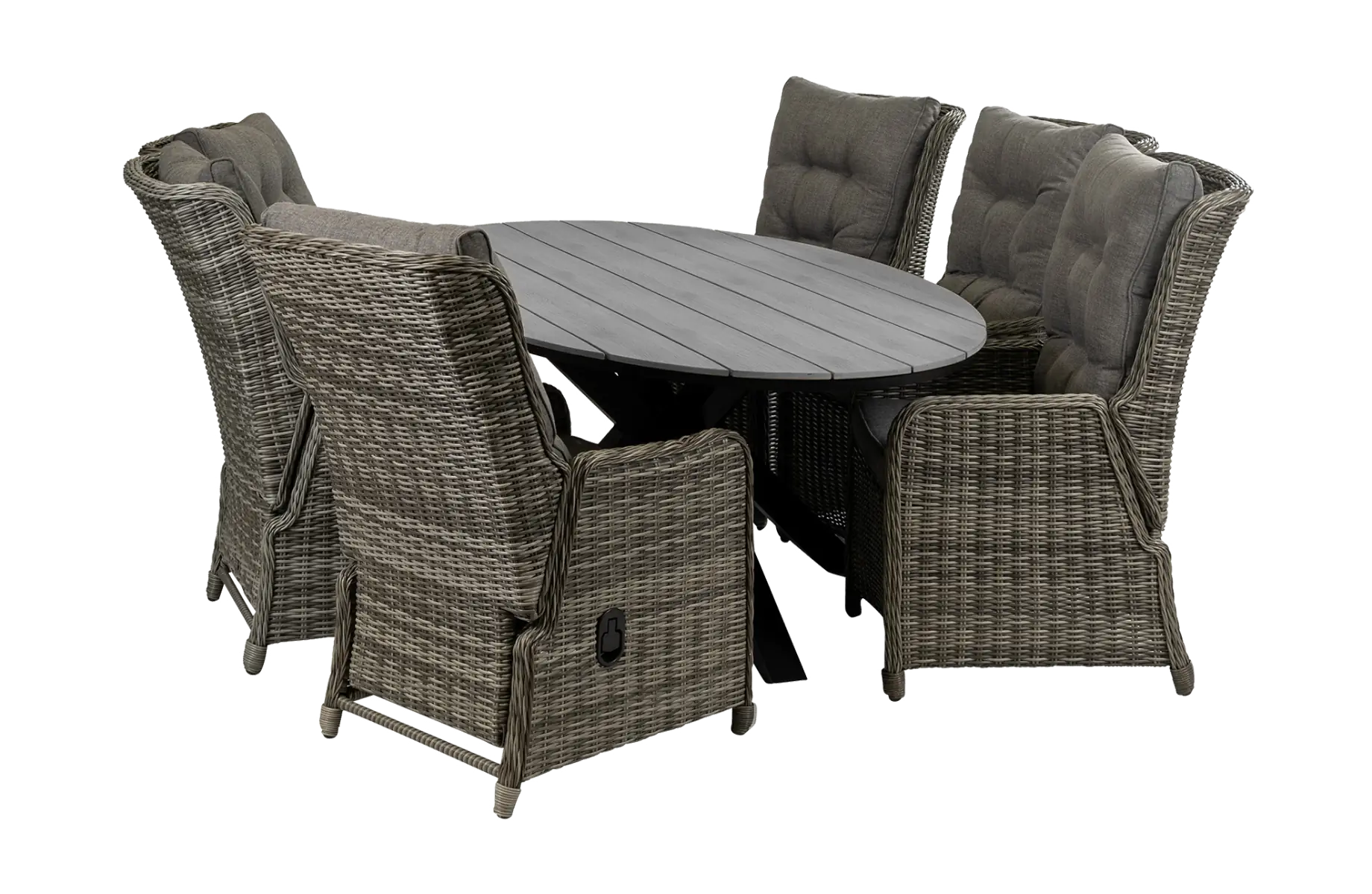 Dublin ovale tuinset-7 delige tuinset-Dublin tuinstoel-Ash Grey-wicker vlechtwerk-Cyprus ovale tuintafel-aluminium frame