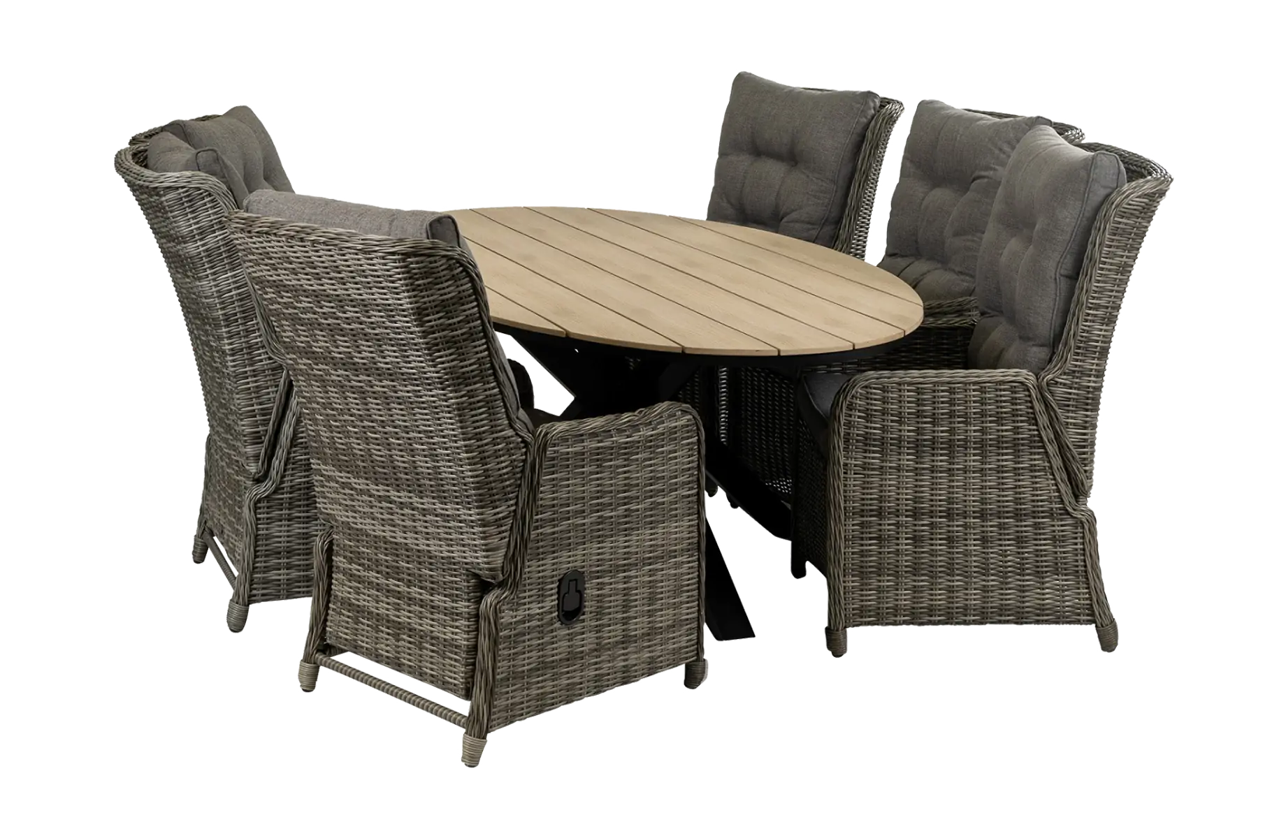 Dublin tuinset-7 delige tuinset-Dublin verstelbare tuinstoel-Ash Grey-polywood tuintafel-wicker-aluminium frame