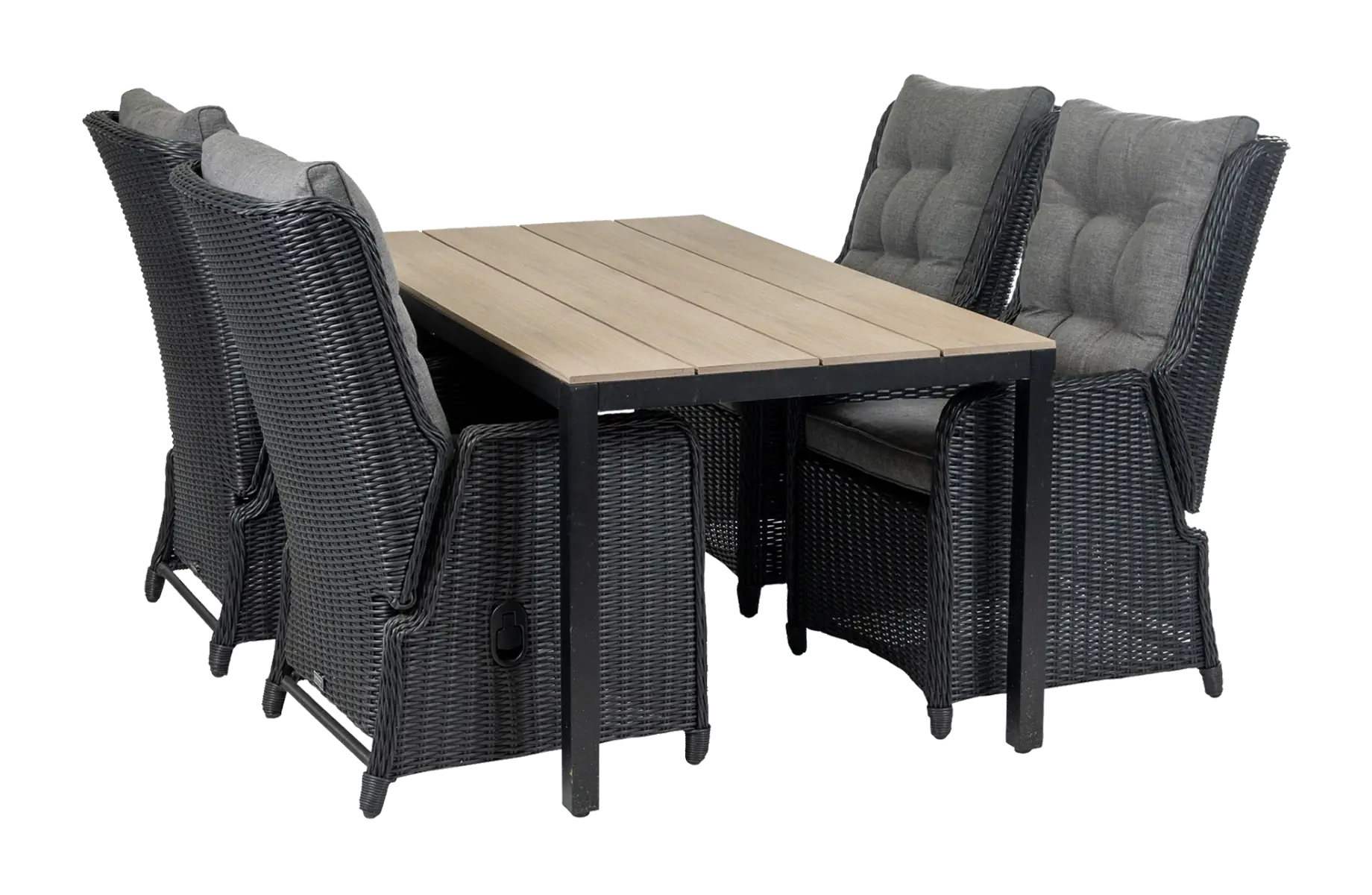 Dublin tuinset-5 delige tuinset-Dublin verstelbare tuinstoel-Black-polywood tuintafel-wood kleur-wicker vlechtwerk