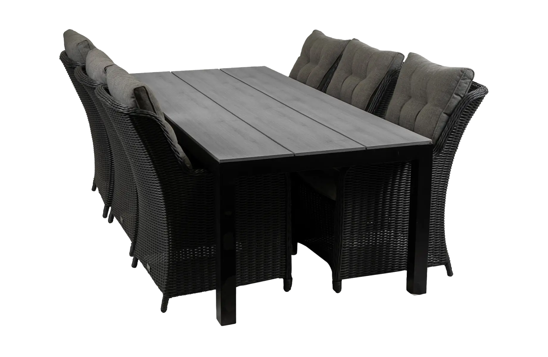 Dublin tuinset-7 delige tuinset-Cyprus tuintafel-polywood tuintafel-grey-Dublin tuinstoel Black-wicker vlechtwerk