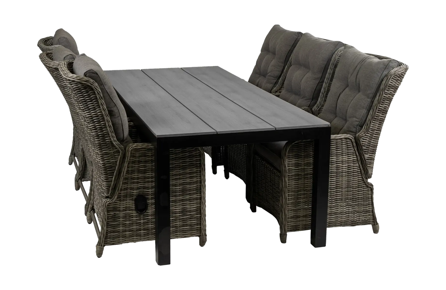 Dublin 7 delige tuinset-Dublin verstelbare stoelen-Ash Grey-225cm Cyprus tuintafel-wicker-grey tuintafel-aluminium frame