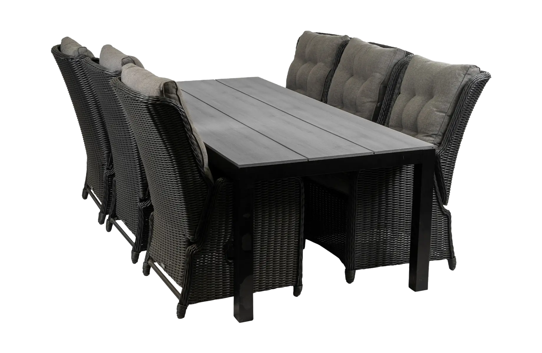 7 delige tuinset Dublin-Dublin verstelbare stoel-Black-polywood tuintafel-wicker vlechtwerk-aluminium frame