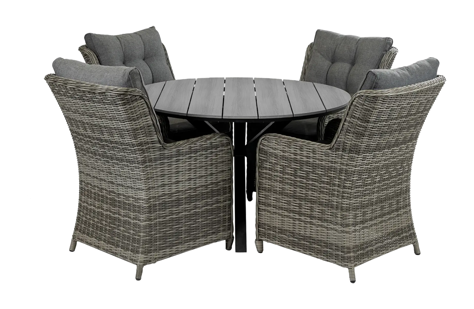 Dublin ronde tuinset-5 delige tuinset-Dublin tuinstoel-Ash Grey-cyprus tuintafel-wicker vlechtwerk-aluminium frame