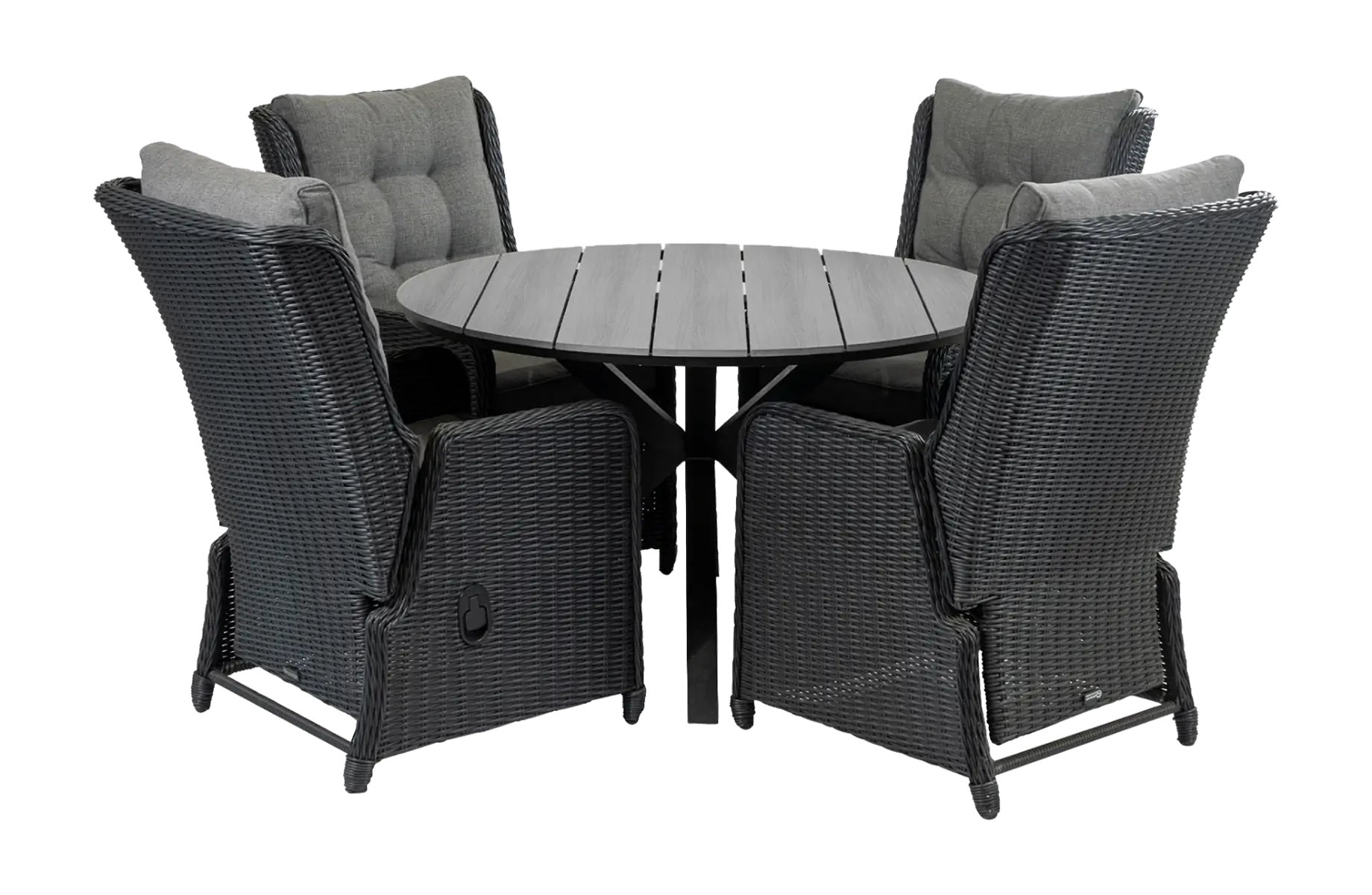 Dublin ronde tuinset-5 delige tuinset-Dublin verstelbare tuinstoel-Black-polywood tuintafel-wicker