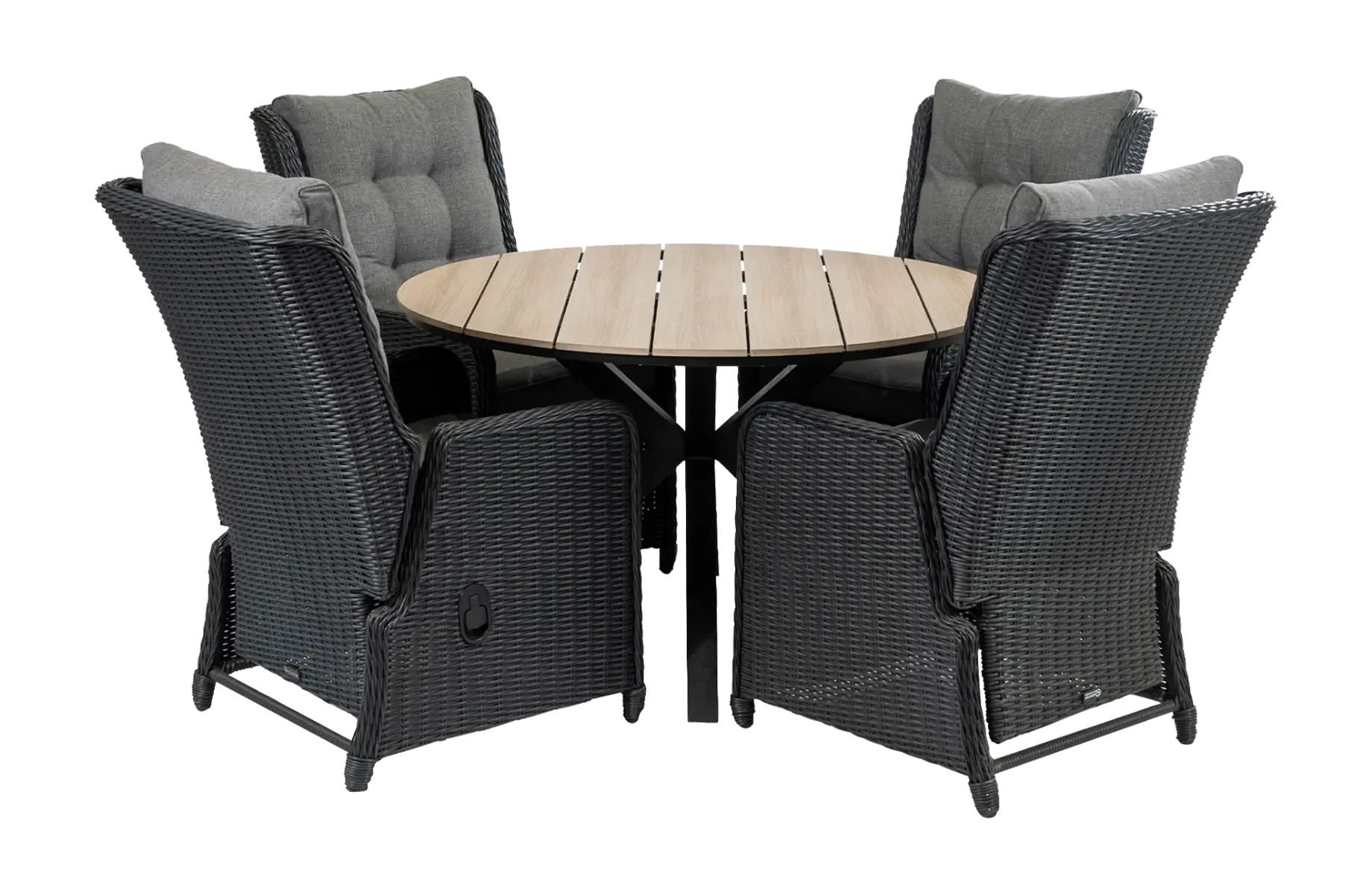 Dublin ronde tuinset-5 delige tuinset-Dublin verstelbare tuinstoel-Black-Cyprus ronde tuintafel-wicker vlechtwerk