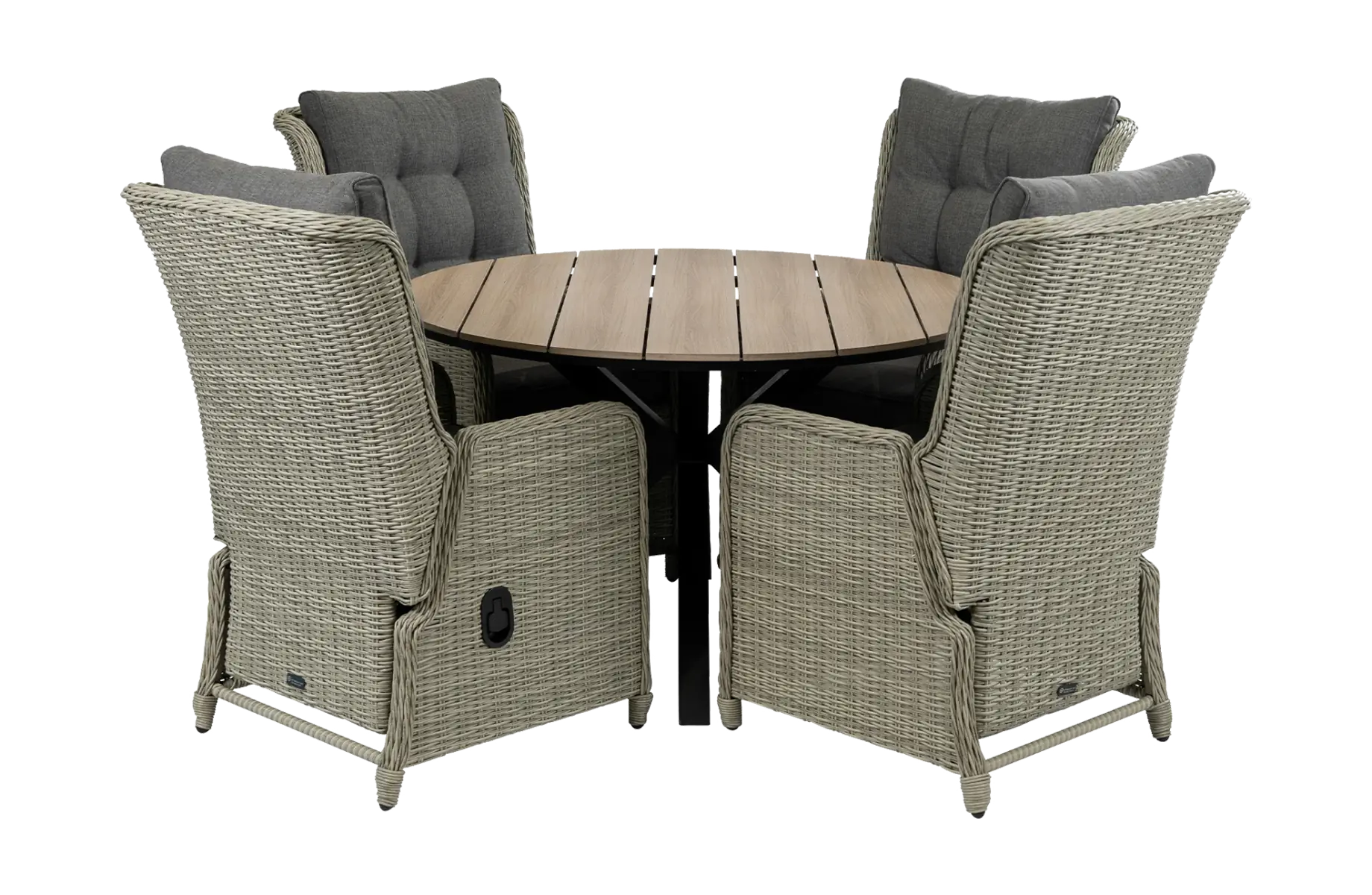 5 delige tuinset-Dublin verstelbare tuinstoel-Mystic Grey-polywood tuintafel-wicker-aluminium frame