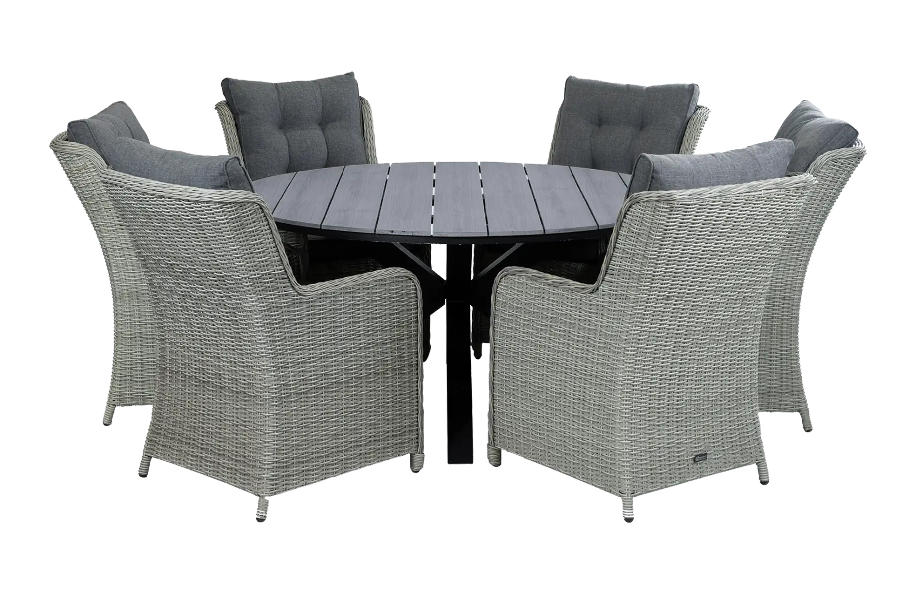 Dublin ronde tuinset-7 delige tuinset-Dublin tuinstoel-Mystic Grey-wicker vlechtwerk-cyprus ronde tuintafel-polywood