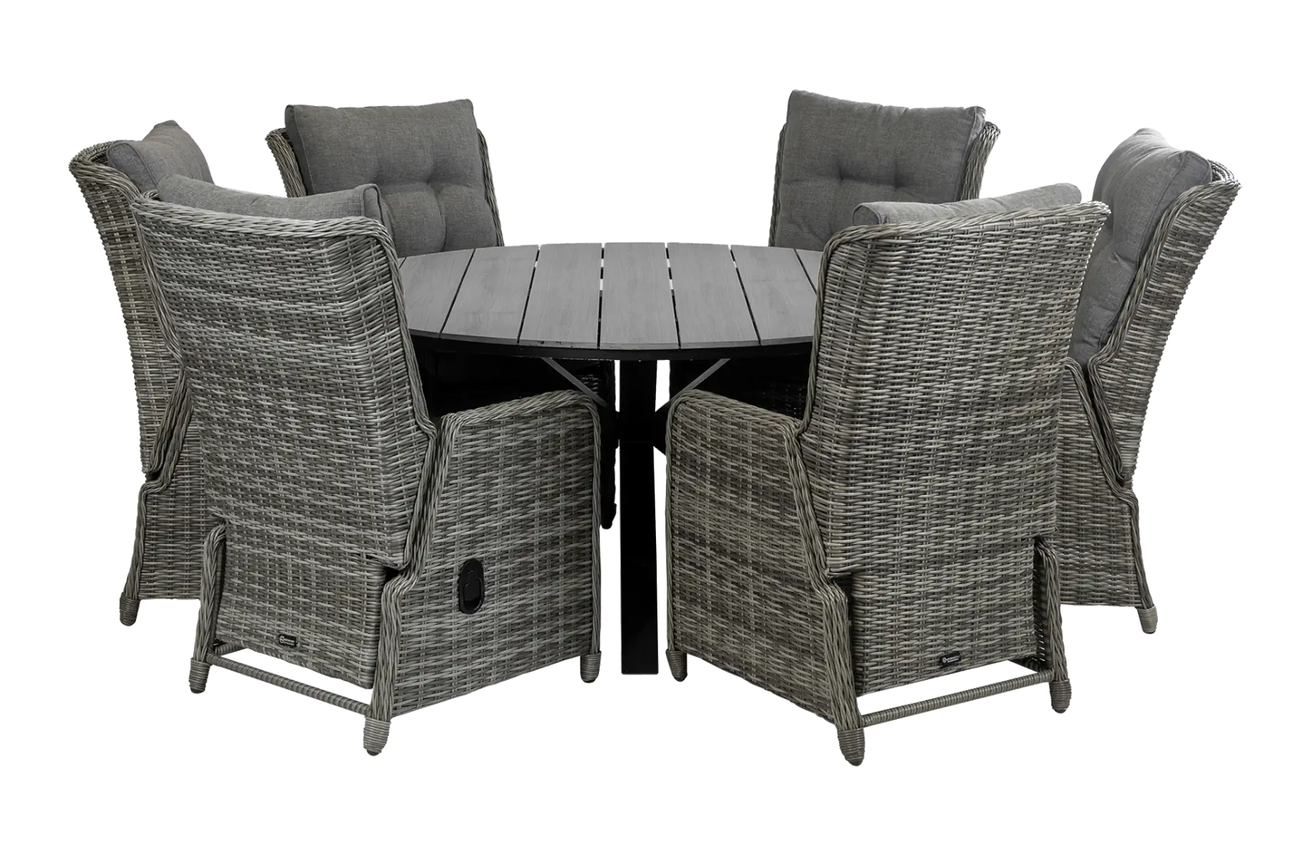 Dublin ronde tuinset-7 delige tuinset-dublin verstelbare tuinstoel-polywood tuintafel-wicker vlechtwerk-aluminium frame