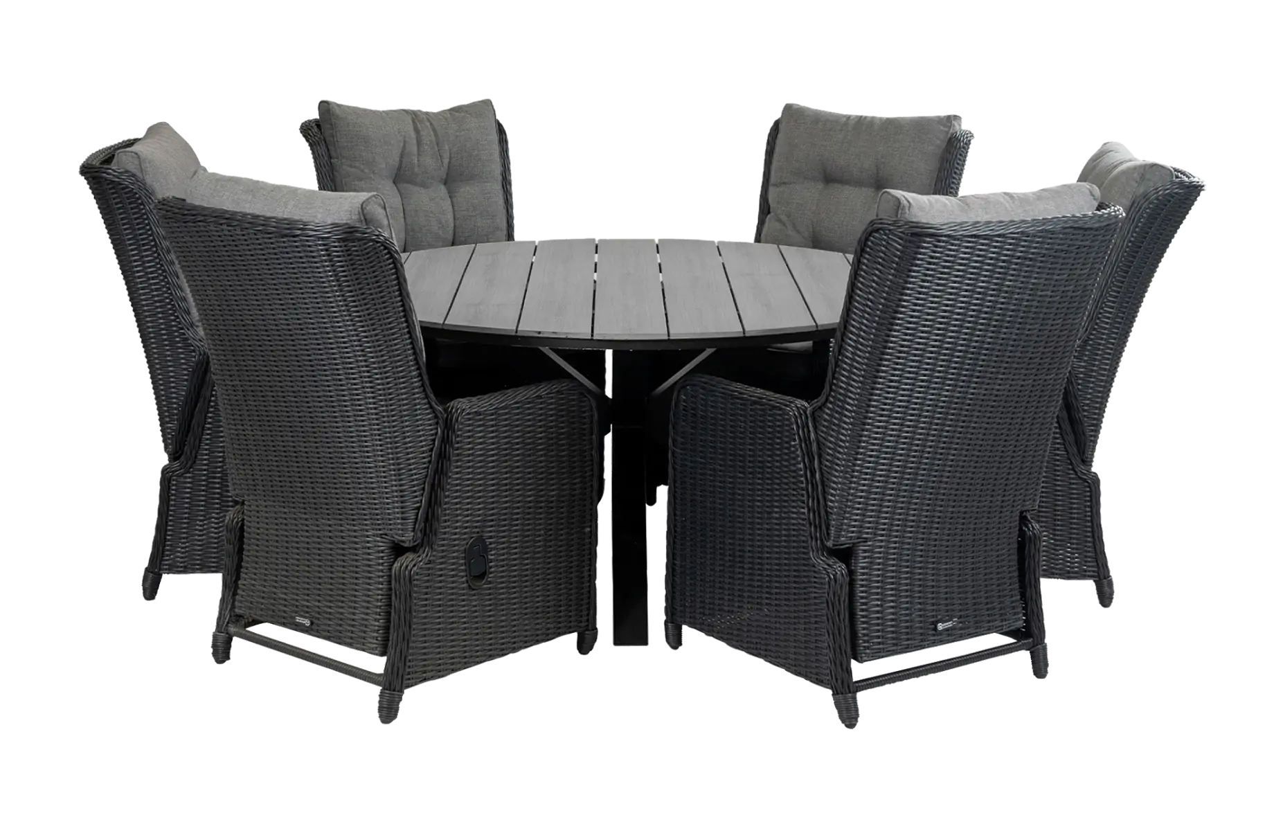 Dublin ronde tuinset-7 delige tuinset-Dublin verstelbare tuinstoel-black-polywood-wicker vlechtwerk