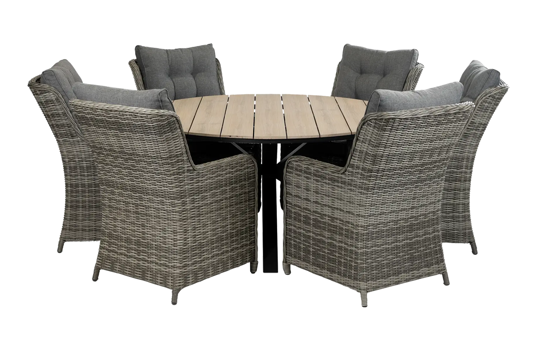 cyprus-ronde-wood-tuintafel-grey-ash-grey-tuinstoelen-vast-wicker-aluminium frame