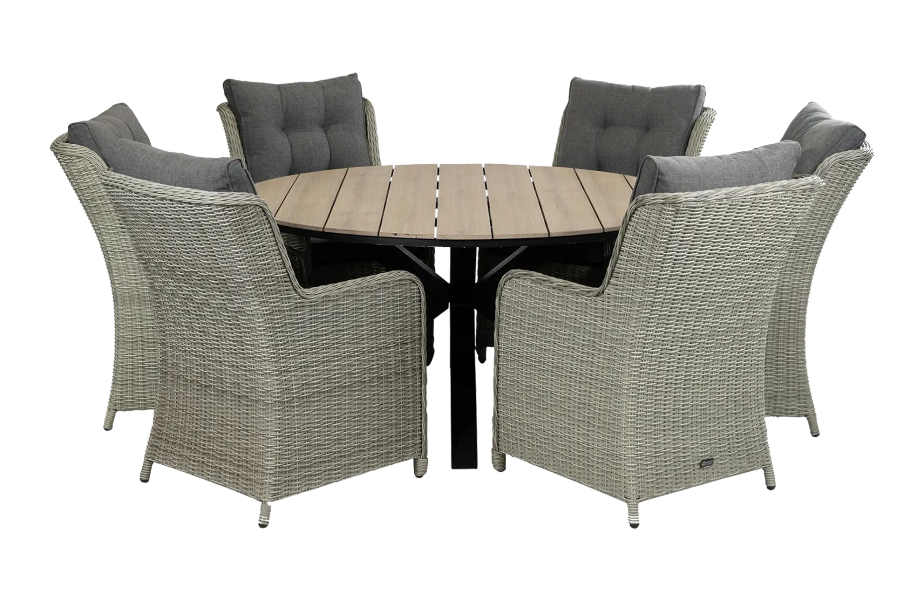 Dublin ronde tuinset-7 delige tuinset-dublin tuinstoel vast-Mystic Grey-polywood tuintafel-wicker-aluminium frame