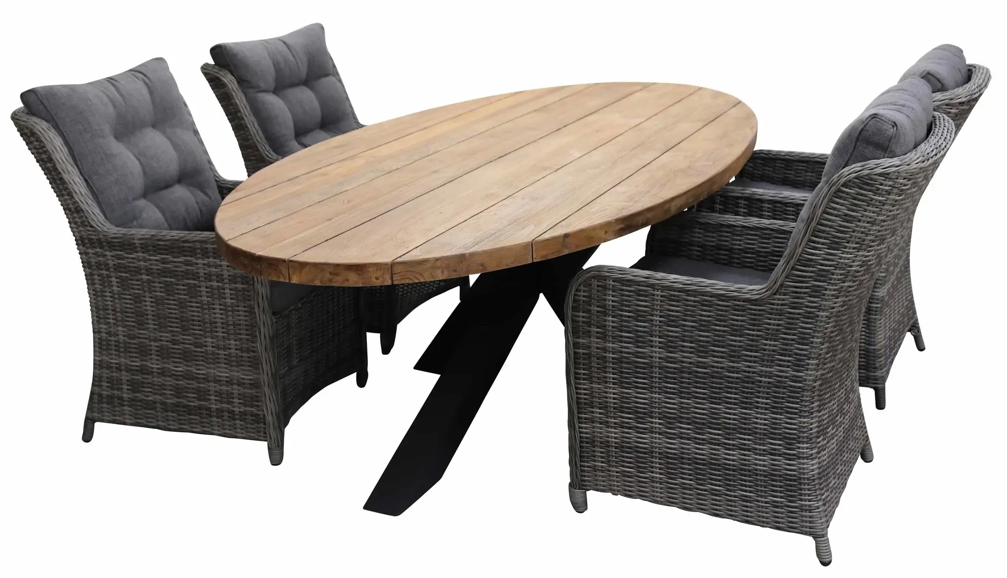 Dublin tuinset-5 delige tuinset-Dublin tuinstoel-Ash grey-Teakhouten tuintafel-wicker-aluminium frame